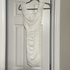 white ruched mini dress